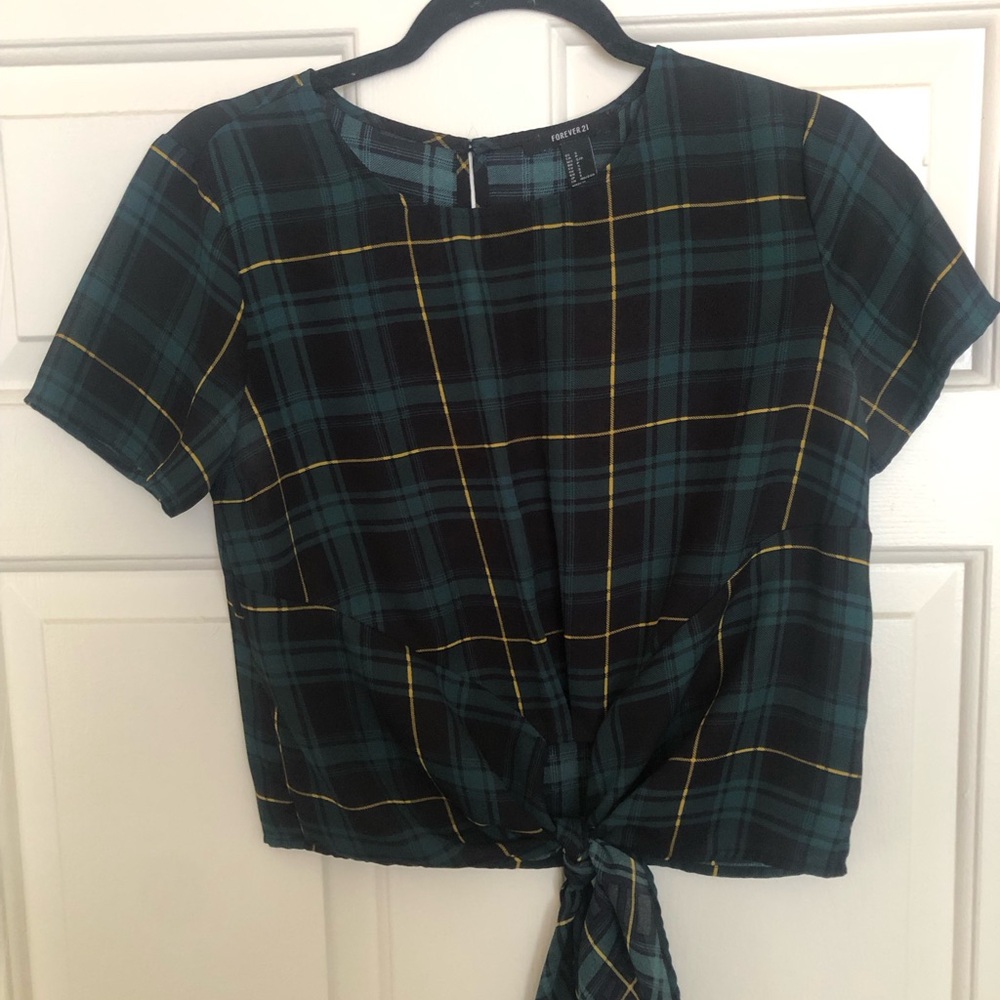 Forever 21 Green Tie Front Blouse